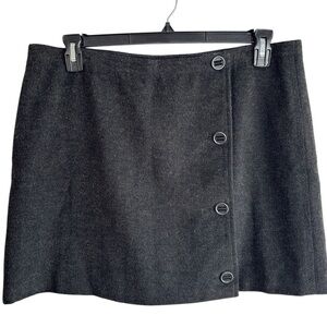 Prana Wrap Skirt Womens Size 14 Charcoal Gray Wool Blend Fully Lined Classic